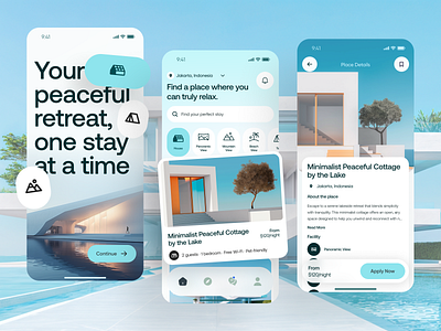 Homestay Mobile App Concept airbnb app app design app ui booking app clean homestay mobile house house rent map minimalistdesign mobile mobile app mobile design rental staycation travel travel app travelling villa