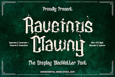 Raveinus Clawny – Display Blackletter Font 2024 beer blackletter blood brands dark decorative display english font gothic horror modern new old retro typeface typography vintage web