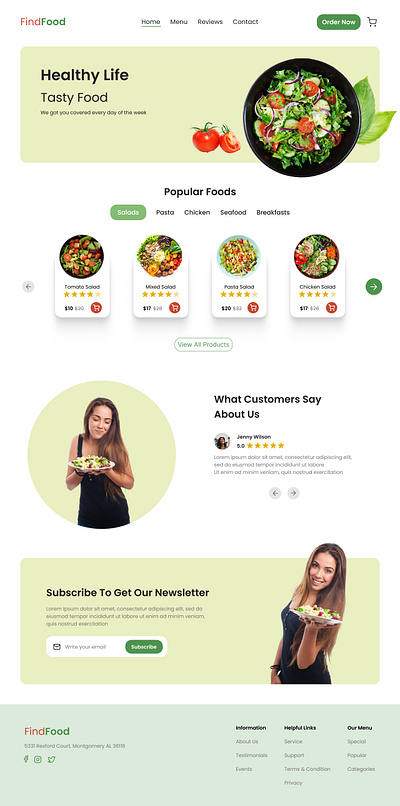 FindFood - Healthy restaurant design figma food graphic design healthy landingpage responsive restaurant ui uidesign userexperience ux uxdesign website