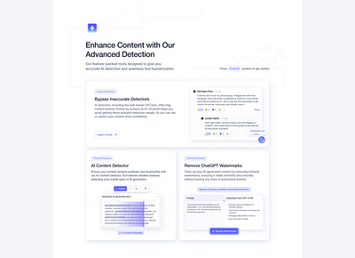 AI Detection Saas Landing Page - Features Section ai detector ai humanizer ai landing page ai saas website ai tools bento card card component component illustration product design saas saas component saas product saas website ui ui component ui illustration uidesign uiux website websitedesign