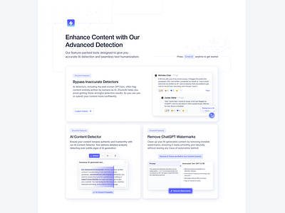 AI Detection Saas Landing Page - Features Section ai detector ai humanizer ai landing page ai saas website ai tools bento card card component component illustration product design saas saas component saas product saas website ui ui component ui illustration uidesign uiux website websitedesign