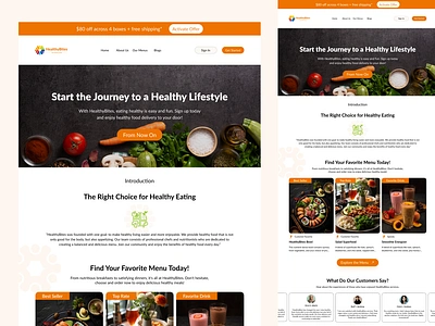 HealthyBites - Healthy Food Provider Services (meal kits) eatclean food web design healthy healthyfood healthylifestyle landing page layout design minimalist design modern design uidesign uiuxdesign uxdesign web design