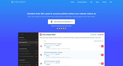 Checkbot - website SEO/speed/security tester landingpage ui webdesign