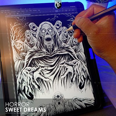 Horror-SWEET DREAMS (ink) apparel clothing clothing brand dark art dark metal ghost halloween halloween illustration horror illustration life takers metal band monster nft nft artist nft creator nightmare scary skeleton spooky