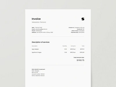 Invoice clean document invoice minimal modern simple