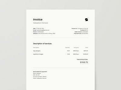 Invoice clean document invoice minimal modern simple