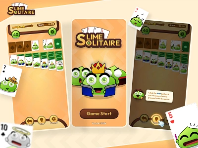 Slime Solitaire - Game UI App Design 3d animation card design fun gambling game game ui games ui gaming green illustration mobile product design slime solitaire ui ui game uiux vector