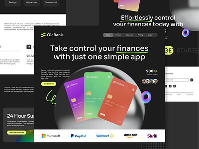 OlaBank - Digital Bank Landing Page bank branding clean dark mode digital bank financial home page landing page modern design ui uiux ux web web design