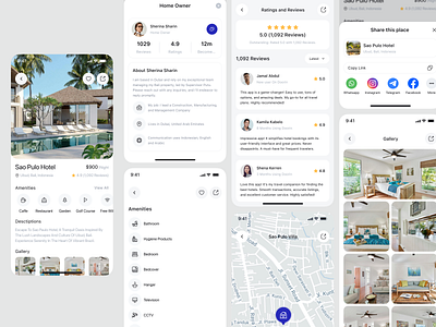 Doorin - Hotel Booking Mobile App Design Template - Room Detail app template blue guest reviews hotel amenities hotel booking hotel reservation hotel reviews hotel room mobile mobile app mobile app design template mobile app template testimonial ui design