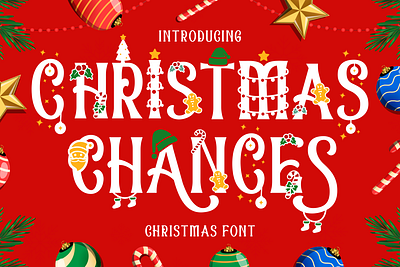 Christmas Chances – Christmas Font branding font children christmas font cover display font greeting card holiday illustration invitation card kids logo font merry christmas modern font new year ornament packaging poster font product santa claus winter