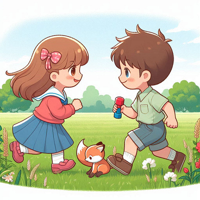 Children playing the field ai graphic design illustration