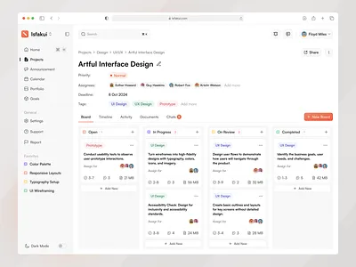 Isfakui - Task Management Dashboard b2b board dashboard dashboard design employee hr human resources kanban people management product design project management saas schedule task list task management ui uiux ux web app