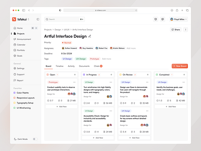 Isfakui - Task Management Dashboard b2b board dashboard dashboard design employee hr human resources kanban people management product design project management saas schedule task list task management ui uiux ux web app