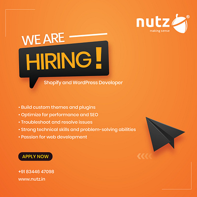 We are hiring poster for nutz technovation