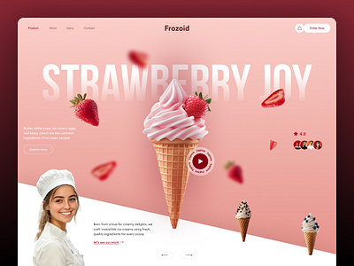 Frozoid - Ice Cream Website Design branding chocolate clean flavour food ice cream landing page product product design strawberry ui ux web web design website