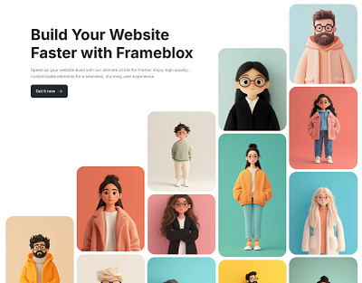 Landing page hero section for Framer - Frameblox UI avatars cta header headline hero landing section team website