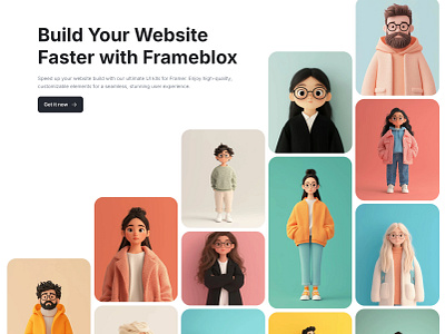 Landing page hero section for Framer - Frameblox UI avatars cta header headline hero landing section team website