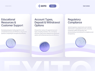 Exito website cards 3D assets 3d ai ai web ai website coin dashboard finance fintech landing landing page landingpage product design trading ui ui ux ux web3