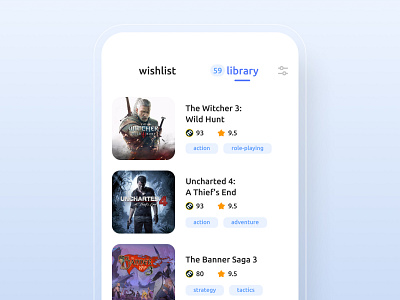 Game Mobile App Design app design application button category clean collection design game gaming interface library mobile app rating saas tabs toofan ui design ux design web design wishlist
