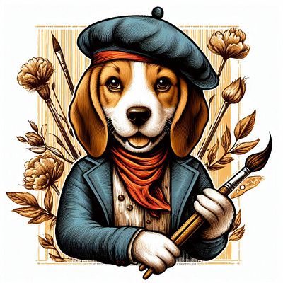 Masterpiece in Paws | The Beagle Painter | tracingflock ai art animal drawing animal illustration artificial intelligence artist beagle dog bing brushstrokes dog illustration graphic design illustration masterpiece painter pet pet animal portrait self portrait tracingflock