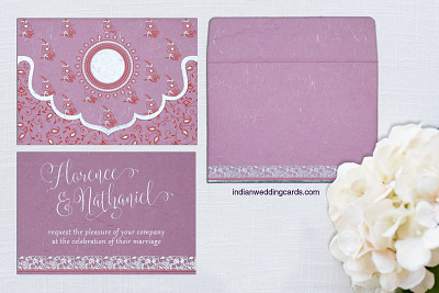 Mauve Pink Handmade Silk Screen Printed Wedding Invitation