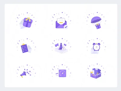 Illustration set alert email gift graphic design mail marketing present prize reward rocket