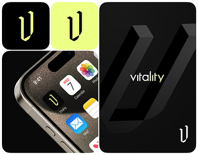 Vitality — Healthcare App Branding 3d appdesign branding dribbble fitnessapp graphicdesign healthcare healthtech ios logo logo v logodesign logofolio minimaldesign mobileapp userinterface uxui vitality wellness