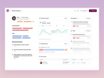 HR Piter Dashboard design graphics hours hr minimal notes pink time todos ui ui ux voit team web