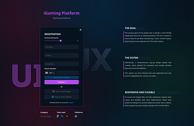 Casino Registration Form | UI System casino dark mode drop down menu igaming input fields password reset resgitration sign in ui ux web design