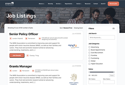 WordPress Recruitment Website Job listing page with filters charity recruitment filter job site job site filter recruitment salary filter wordpress