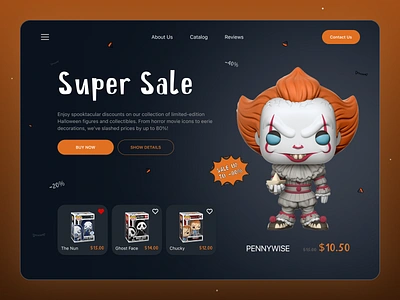 Landing Page Online Store | Halloween dark landing page e commerce ecommerce site graphic design halloween decor halloween design halloween landing page halloween season halloween store halloween ui design happy halloween horror landing page design products cards store uxui web design