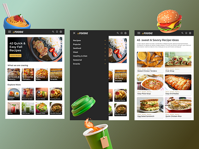 Recipe App - Tab banner beverages branding buttons cards delivery drawer figma food header navigation recipe tab taste ui uiux