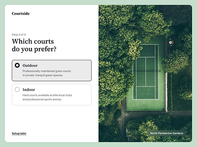 Courtside App - Setup app design setup sports tennis ui web