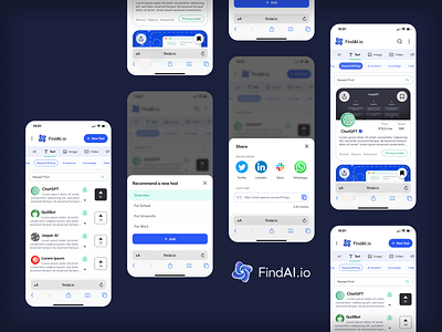 FindAI.io Mobile App Designs ai app design branding colorful design figma icon logo mobile user experience ux