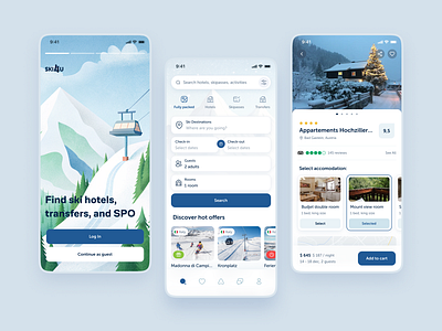 Winter Ski season Booking Platform accomodation app booking platform design development hospitality illustration mobile app design ski transfer travel ui ui concept ux winter season