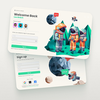 Social Space | Log in / Sign in app daily challenge design ui ux