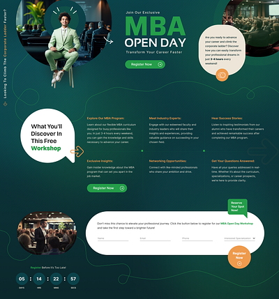 MBA Open Day- Register Page 3d animation branding graphic design logo motion graphics ui