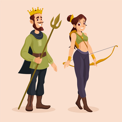 Hero characters for games archer cartoon cartoon charecter character design flat design game games games character hero heroes heroes character illustration king character male character people queen character vector women character