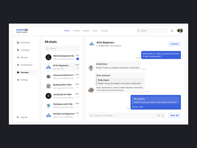 A platform for learning, education | Chat, Web design chat conference education exam lecture message no code no code development platform teacher testing ui design uiux web web design