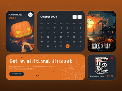 Bento Grids | Halloween ai image banner bento grids calendar e commerce graphic design halloween halloween app design halloween design halloween season halloween store landing page mobile app product card pumpkin shop shopping service store ux ui web design