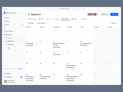 Tasks Calendar UI - Beyond UI beyond ui design system product design product management product ui saas saas design saas ui task management ui design ui kit uiux uiux design ux design web design