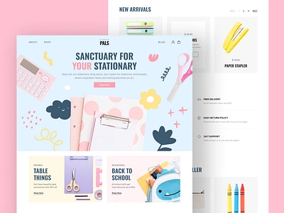 pinpenPals - Stationery Store Landing Page Figma Template creative website figma figma template peterdraw playful design stationary shop ui design uiux uiuxdesign user interface webdesign website website design