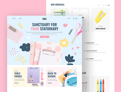 pinpenPals - Stationery Store Landing Page Figma Template creative website figma figma template peterdraw playful design stationary shop ui design uiux uiuxdesign user interface webdesign website website design