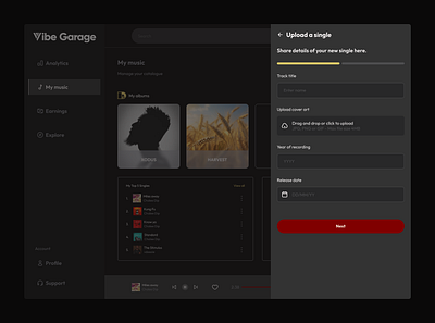 Artist Dashboard dashboard modal overlay success modal ui