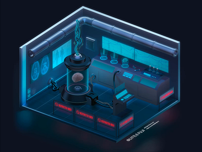 Brain Lab🧠 3d animation 3d art 3d design 3d modeling brain capsule creepy cyber experiment futuristic genetics interactive isometric lab labratoly science spline