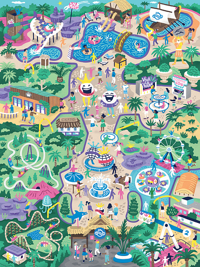 Planet Coaster 2 2d antoine corbineau characters children colourful digital folioart game illustration map stylised theme park