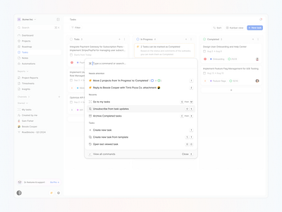 Contextual Command K Menu + AI ⚡️ app cmd k command bar command k commands filter keyboard menu minimal product design saas search bar shortcuts task ui ux ux design web