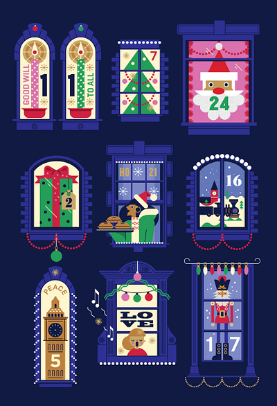 Advent 2d advent christmas digital editorial festive flat folioart illustration sally caulwell vector winter