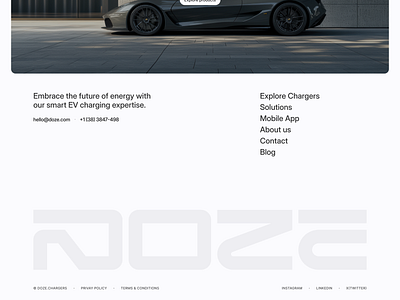 doze / footer car cars chargers clean design ev evcharger footer landingpage modern porsche section tesla ui ui design ux webdesign website