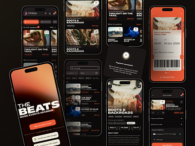 Music Events Mobile App Concept checkout country music event app festival filters iphone mobile mobile app music screen search sign in ticket ui cards